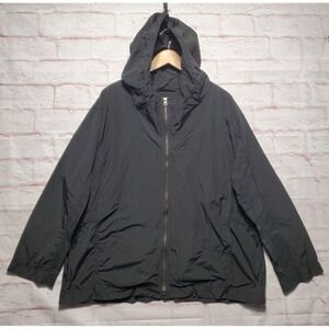 Eileen‎ Fisher Jacket Womens 1X Black Hooded Zip Anorak Windbreaker Lightweight